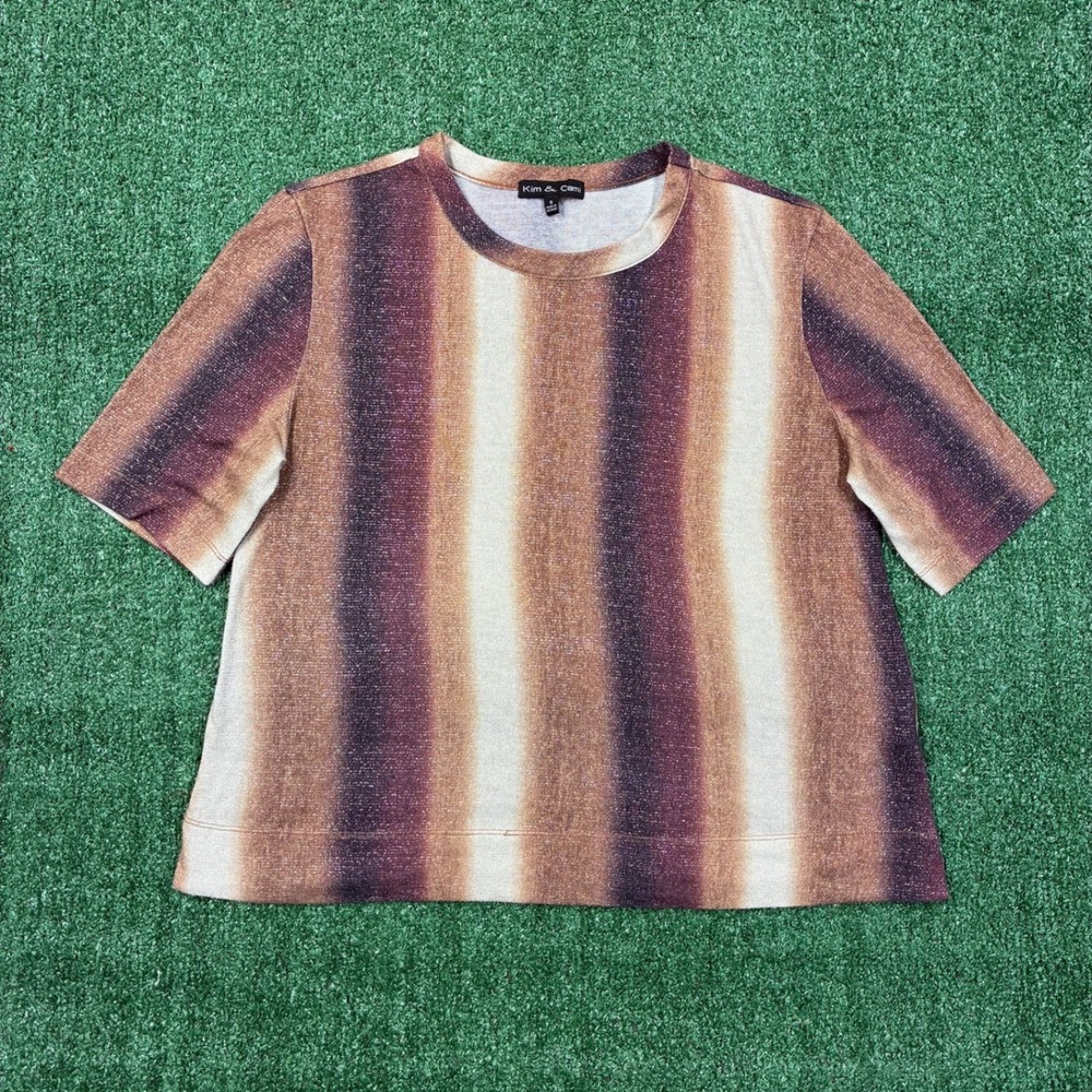 Y2K Kim & Cami Striped T-shirt Brown Ombre Metallic Shimmer Small
